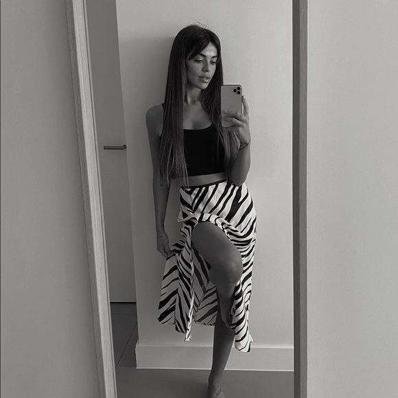 NWT Zara Black & White Zebra Print Satin Skirt - Picture 6 of 11